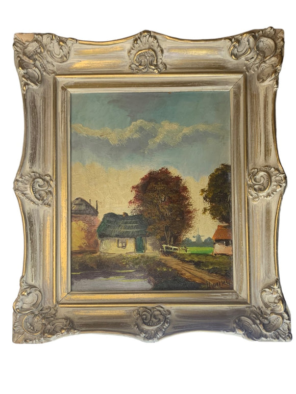 H. Wester Signed Oil on Board Framed Painting Holland Dutch Ornate Wood Frame