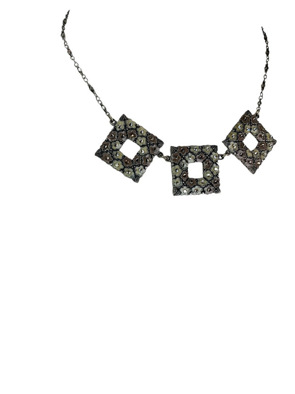 Anne Koplik Designs USA Mede Quality Necklace Silvertone Statement Necklace Enameled Squares 18