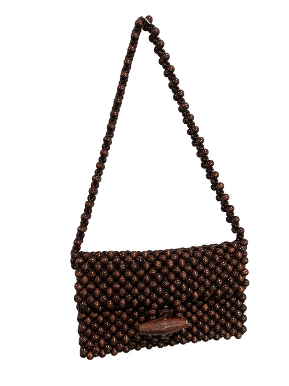 An Original Sarne Wooden Beaded Handbag Japan Brown Shoulderbag