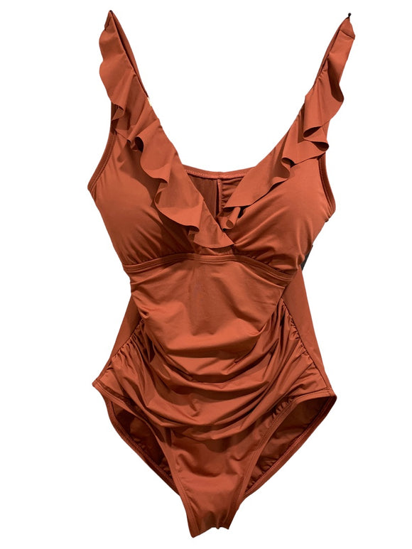 Size 12 La Blanca Women's New One Piece Bathing Suit Swimwear Rust Color Solid