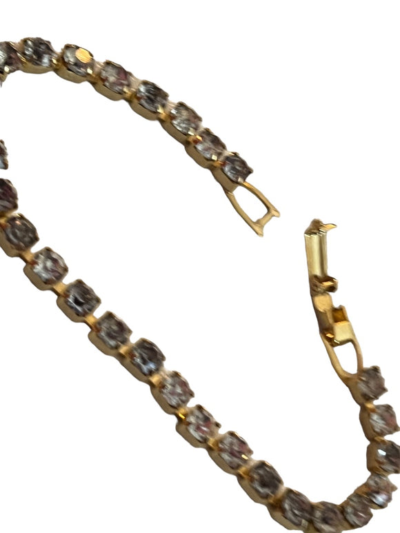 Gold Tone Rhinestone Tennis Bracelet Bling 6 7/8