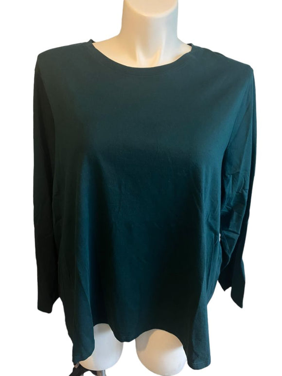 3X Land's End Green Relaxed Long Sleeve T-Shirt Blouse