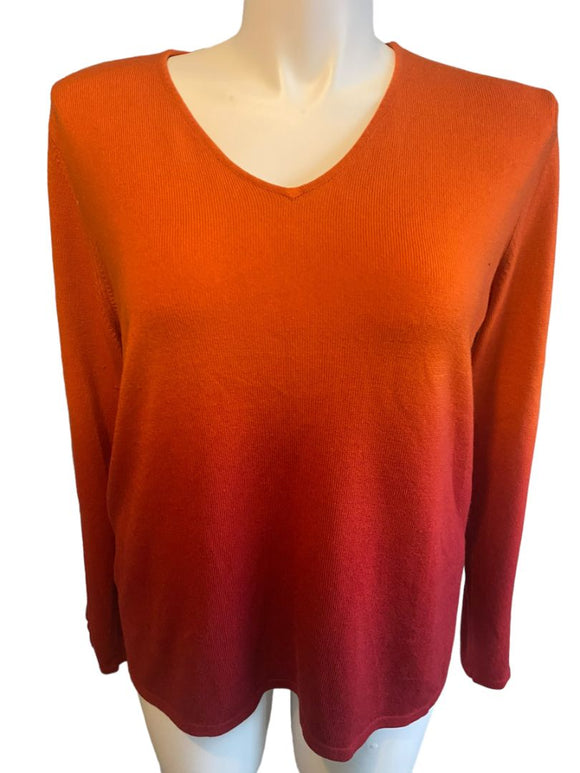 18/20 Venezia Ombre Orange V-Neck Long Sleeve Sweater Soft Plus Size Curvy