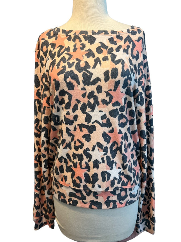 XS WildFox Peach Animal Print Soft Sweatshirt Top New