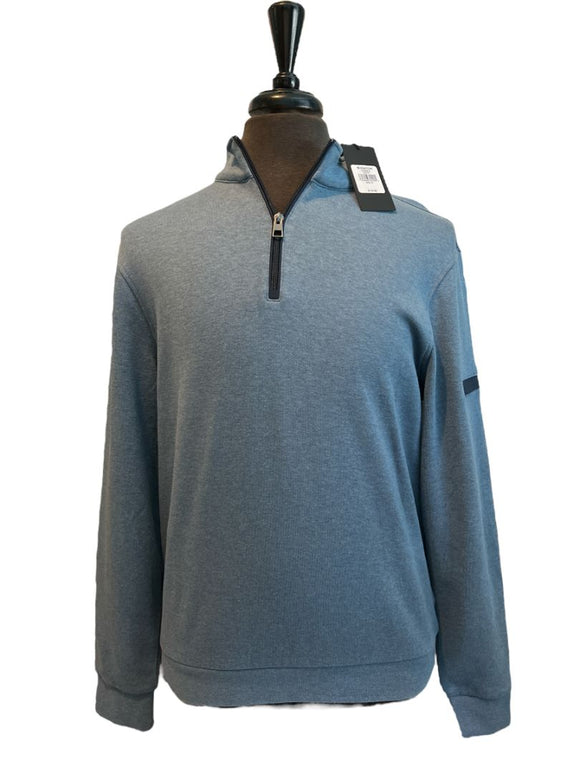 NWT Bugatchi Men's Small 1/4 Zip Pullover Slate Blue Mock Neck MSRP $139