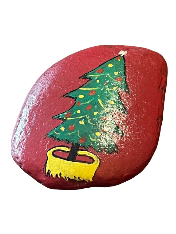 Handpainted Christmas Tree Rock Sealed Art