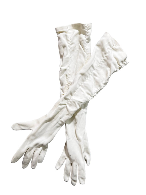 Size 6 Women's White Evening Gloves Stretch Vintage 1960s