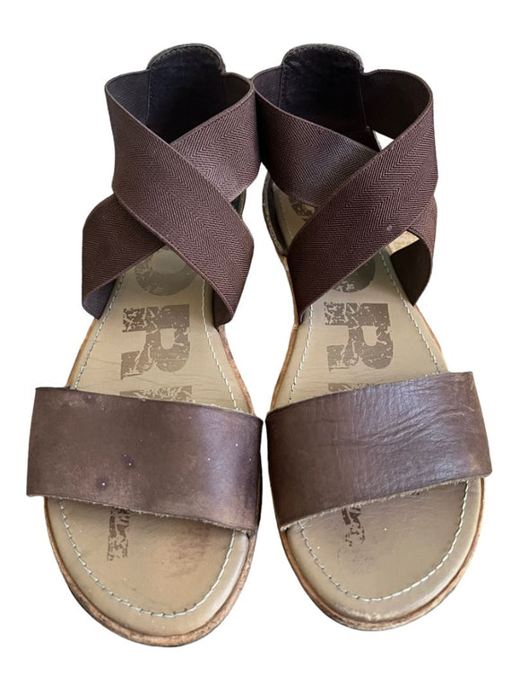 Size 9.5 Sorel Ella Leather Upper Sandals Brown Elastic Slip On