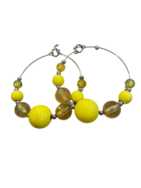 Yellow Bead Hoop Dangle Pierced Earrings