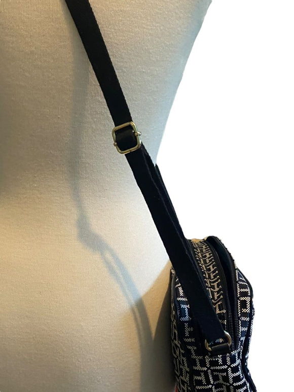 Tommy Hilfiger Crossbody Monogram Dual Zip Pocket Shoulder Bag Black White