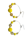 Yellow Bead Hoop Dangle Pierced Earrings