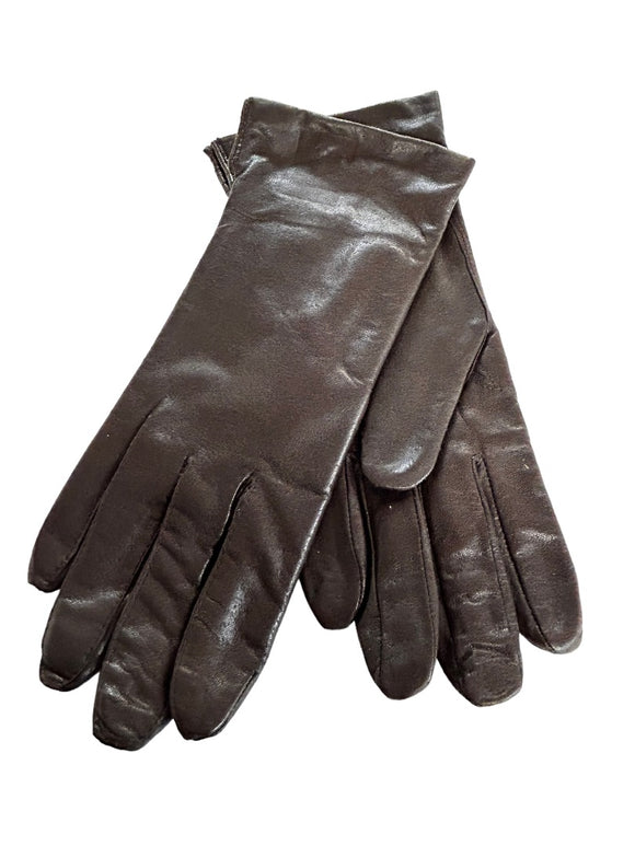 Size 7.5 Vintage Brown Leather Gloves Acrylic Lined