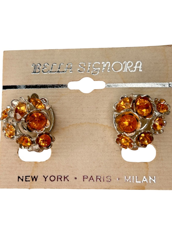 Bella Signora 1990s Clip On Orange Crystal  Earrings 3/4