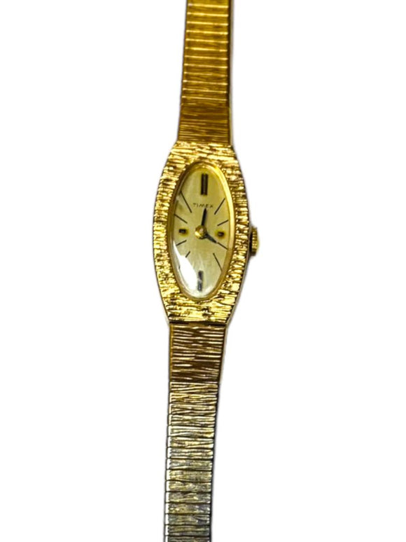Vintage 1973 Timex Goldtone Hand Winding 17 Jewel Ladies Watch Wristwatch