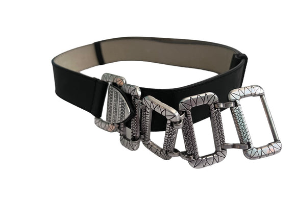 Chico's Black Leather Silver Chain Link Adjustable Slide Belt