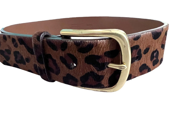 XS J. Crew Leather Leopard Print Horsehair Women’s Belt Style 20666 Brown & Black
