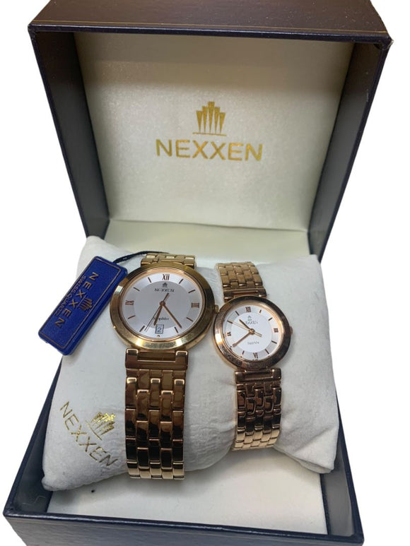 Nexxen Rose Gold Plated His and Her Watch Set in Box Sapphire Crystal