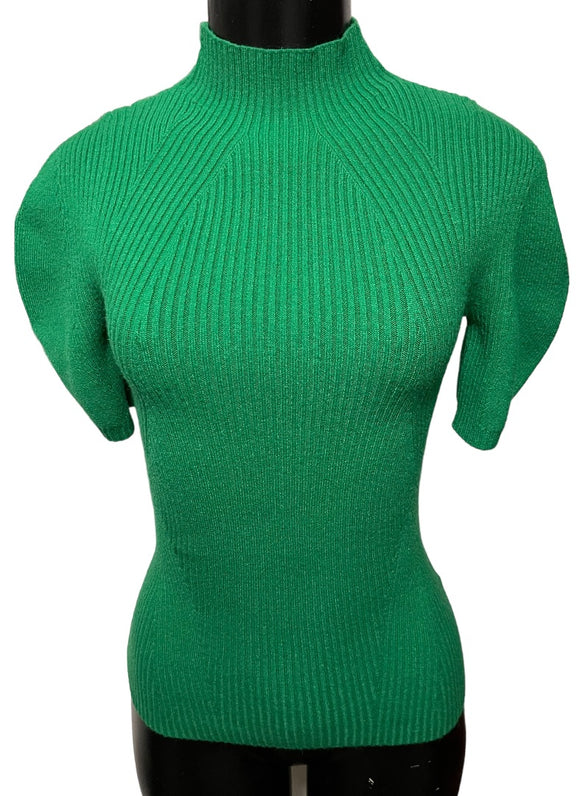 XS Maeve Anthroplogie Mock Turtle Neck Short Sleeved Green Sweater