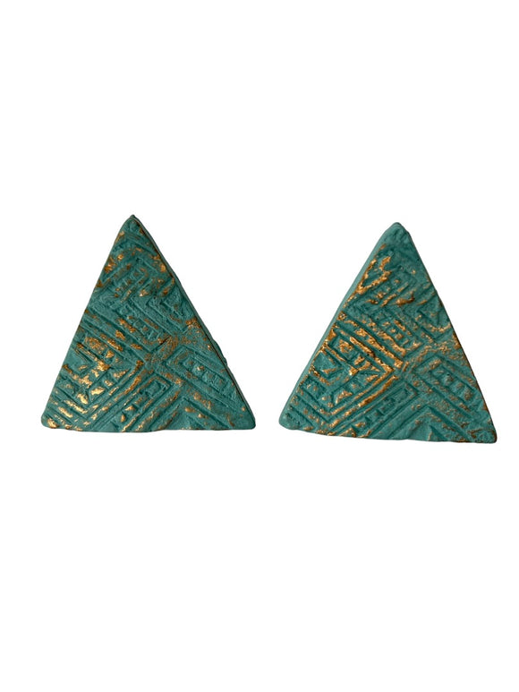 1980s Triangle Geometric Earrings Post Pierced Paint Clay 1 3/8