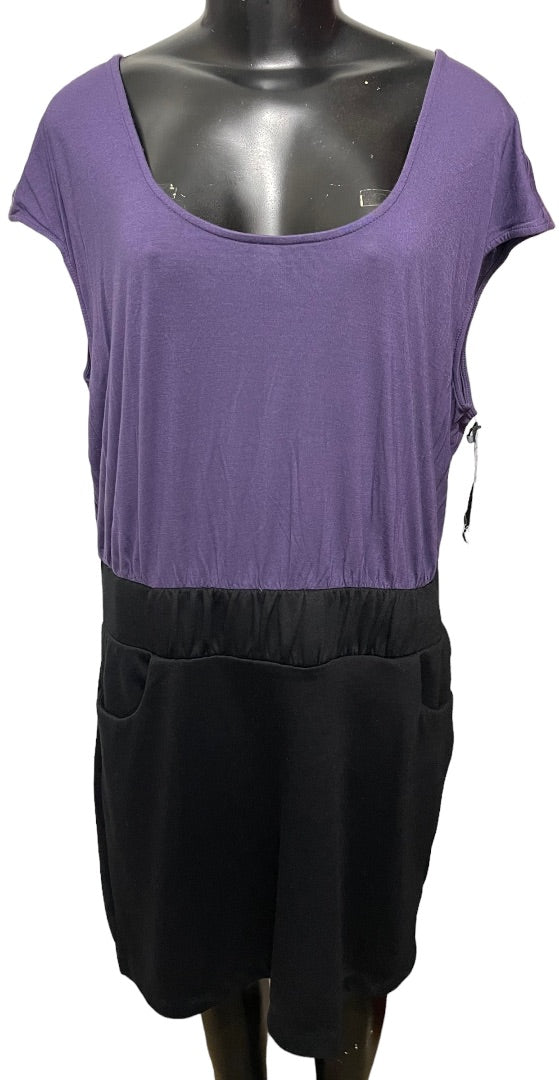 XL Daisy Fuentes Sleeveless Front Pockets Elastic Waist Dress Purple Black New
