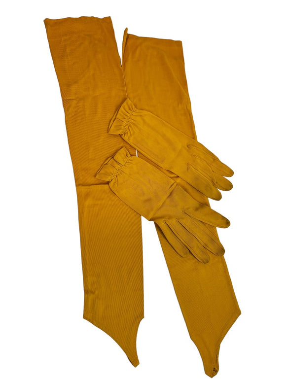 Size 6.5 Van Roalte Gold Women's Rayon Gloves Stretch Vintage 1960s Evening Glove