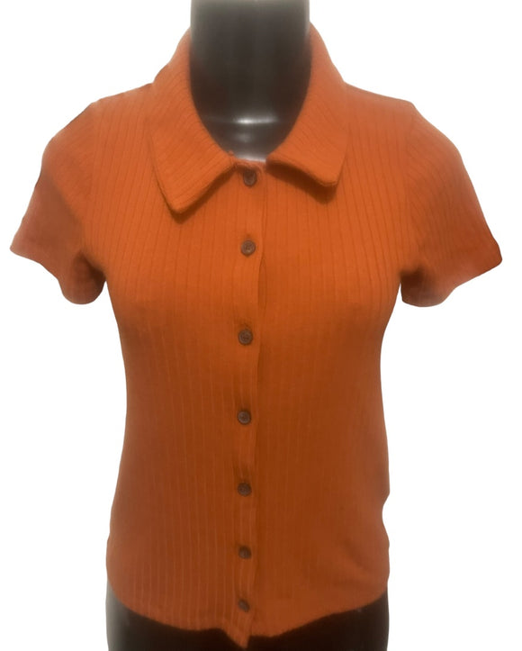 XXS Madewell Women's Button Front Ribbed Polo Women's Short Sleeve Shirt