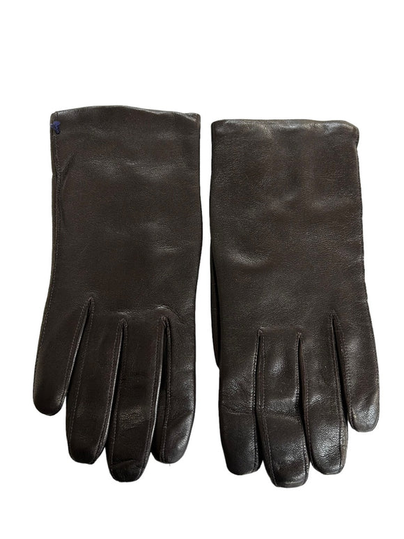 Size 7.5 Vintage Brown Leather Gloves Cashmere Lined Made in Italy