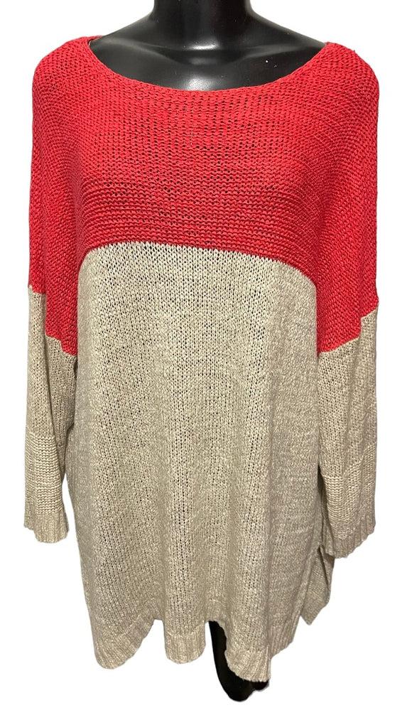 3X Joseph A Colorblock Dolman Sleeve Pullover Sweater Coral Oatmeal
