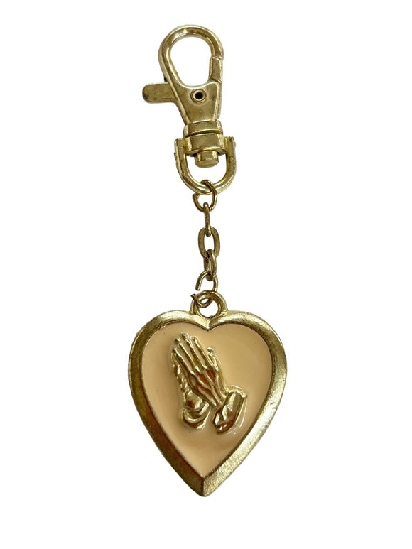 Prayer Hands Key Purse Clip Pendant Heart Goldtone Enameled 1.5