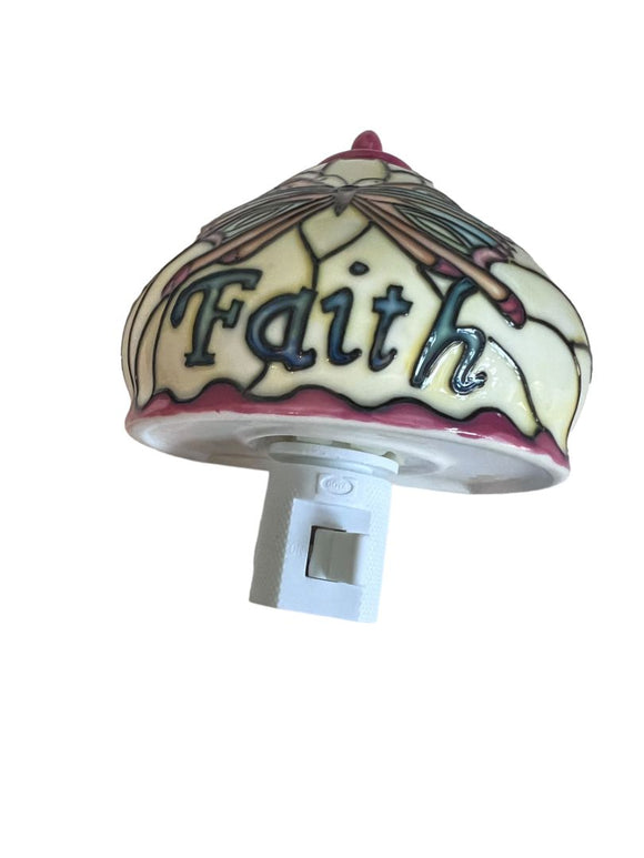 Butterfly Faith Night Light Russ Ceramic Faux Stained Glass Lamp Shade NEW