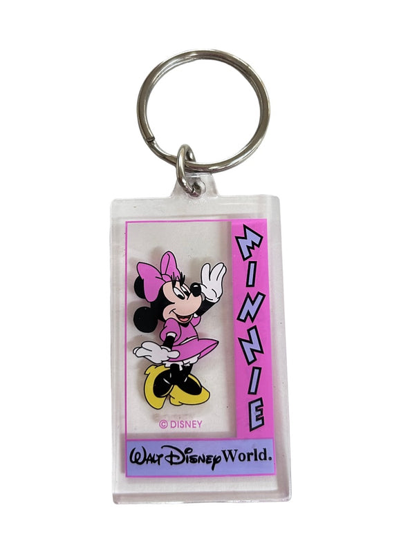 Walt Disney World Minnie Mouse Acrylic Keychain Key Ring Pink Purple