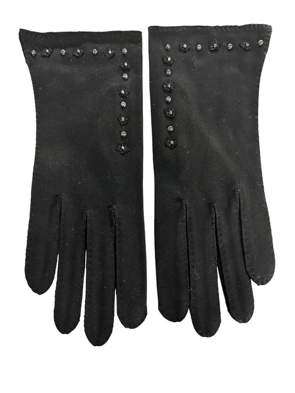 Size 6.5 Van Raalte German Women's Vintage 1950s Cotton Gloves Made in Japan Seed Pearls