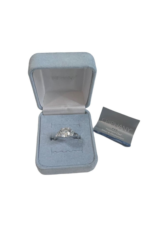 Epiphany QVC Sterling Platinum Diamonique Engagement Ring NIB Size 9