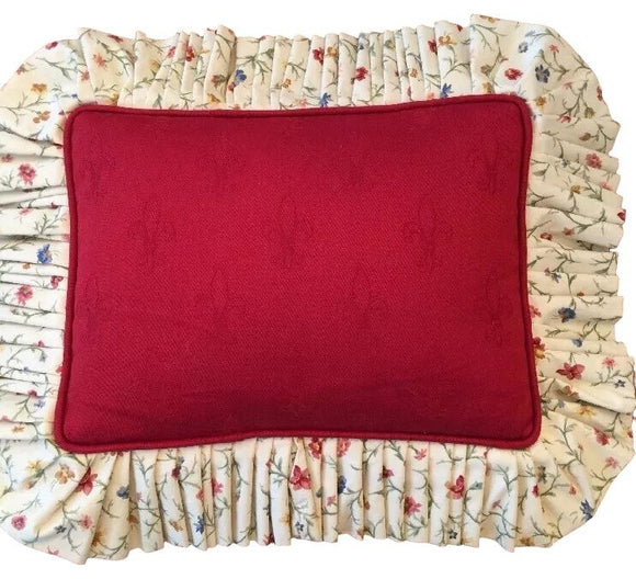 Red Country Ruffle Fleur di Lis Accent Throw Pillow Custom Made 19.5