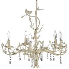 Metal Bird Chandelier Decorative Metal Distressed Ivory 5 Light Hardwired