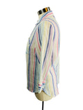 0/2 Petite Chico's Women's Striped Linen Button Up 3/4 Sleeve Shirt Blouse No-Iron