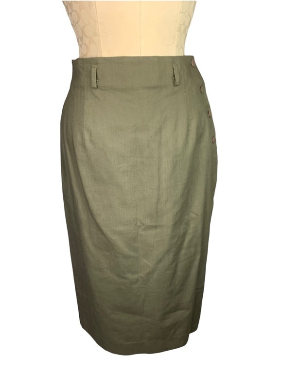 10 Rafaella Women's Army Green Midi Skirt Vintage 90s Cotton Blend