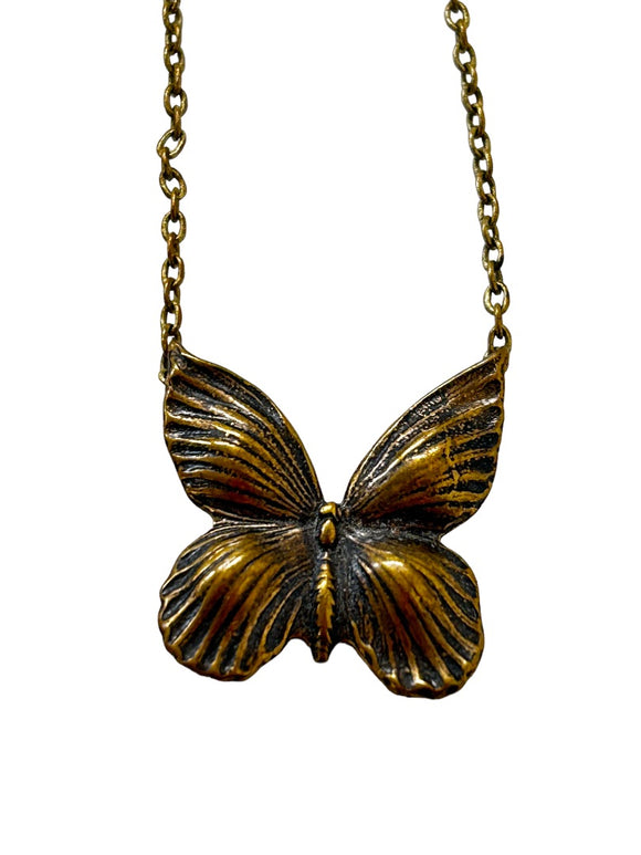 Antiqued Goldtone Butterfly Pendant Necklace 14
