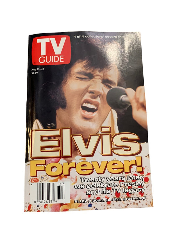 TV Guide August 16-22 1997 Elvis Forever 1 of 4 covers singing white suit Vintage Magazine Book 1990s Elvis Crossword Puzzle