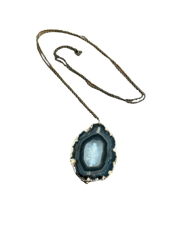 Black Agate Gold Sided Pendant Necklace 32