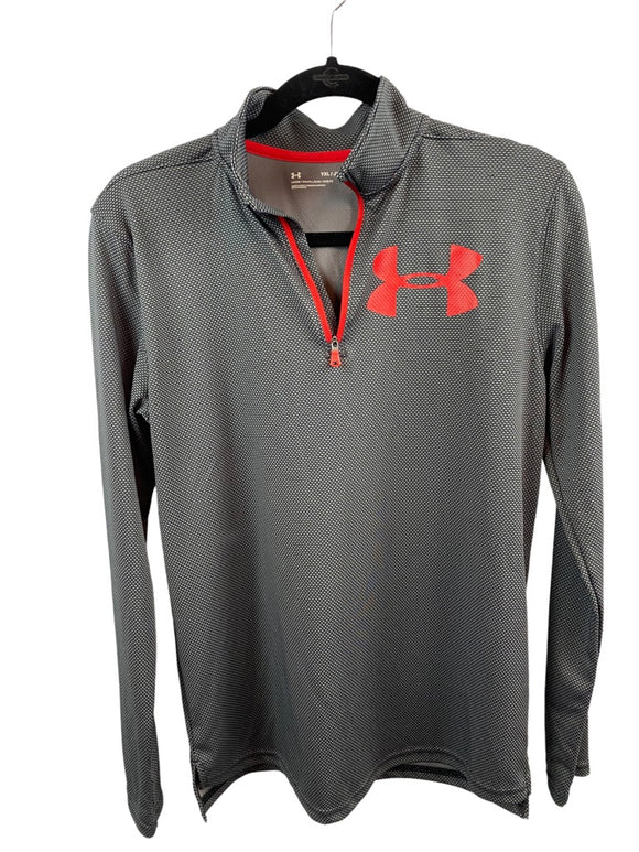 XL Youth Under Armour 1/4 Zip Pullover Gray Red Logo Long Sleeve Boy's