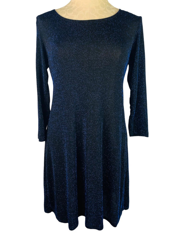 6 Tiana B. Women's Pullover Blue Sparkle Black Stretch Dress Slightly Sheer