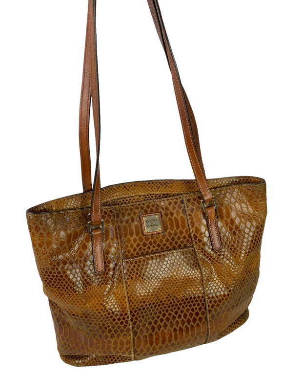 Dooney & Bourke Brown Snakeskin Print Textured Leather Tote Style Handbag