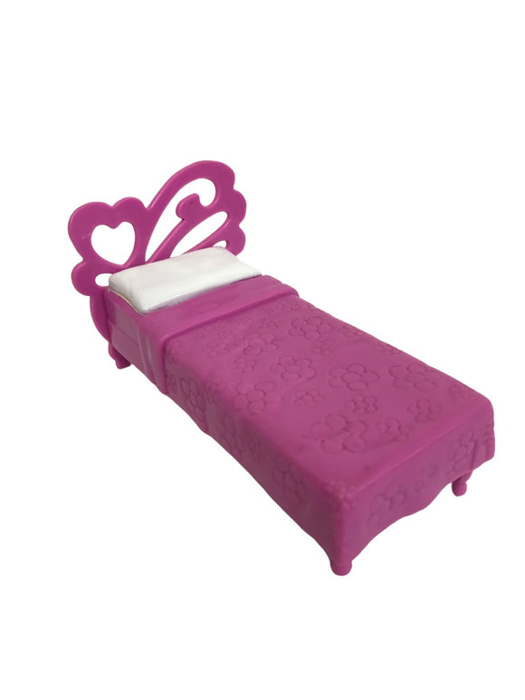 2002 Origin Dollhouse Miniature Plastic Bed Purple Heart Floral 3.5