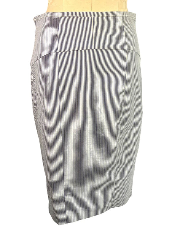 10 New York & Co Lined Blue White Seersucker Pencil Skirt Side Zip Below Knee