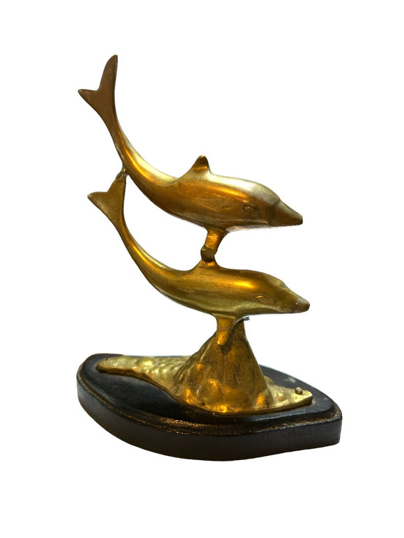 Brass Double Dolphin Porpoise Statue 6 1/4