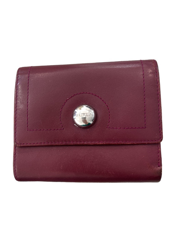 Furla Burgundy Leather Trifold Wallet Merlot 4 5/8