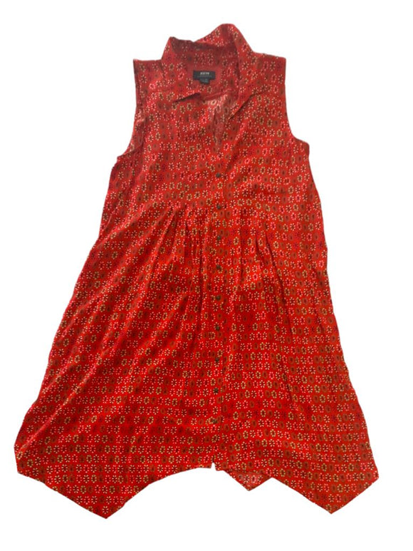 10 Maeve Antropologie Button Down Sleeveless Dress Red Flowy Pockets