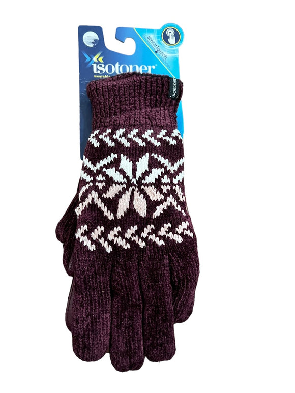 New Isotoner Plum SmarTouch  Chenille Soft Gloves One Size Women's