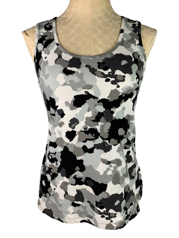 XXS D&Co Women's Abstract Print Fitted Knit Tank Top Sleeveless White Gray